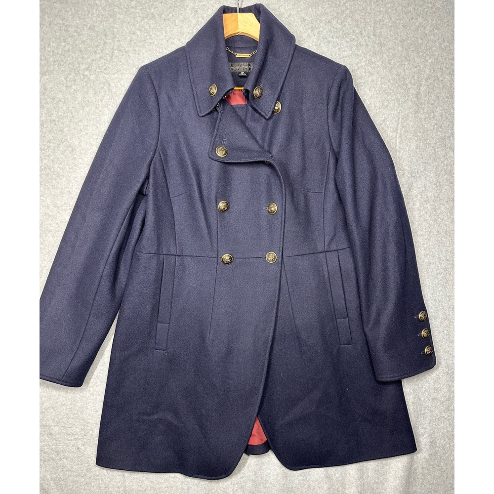Worthington Womens Navy Double Breasted Wool Blend Military Style Coat‎ XL